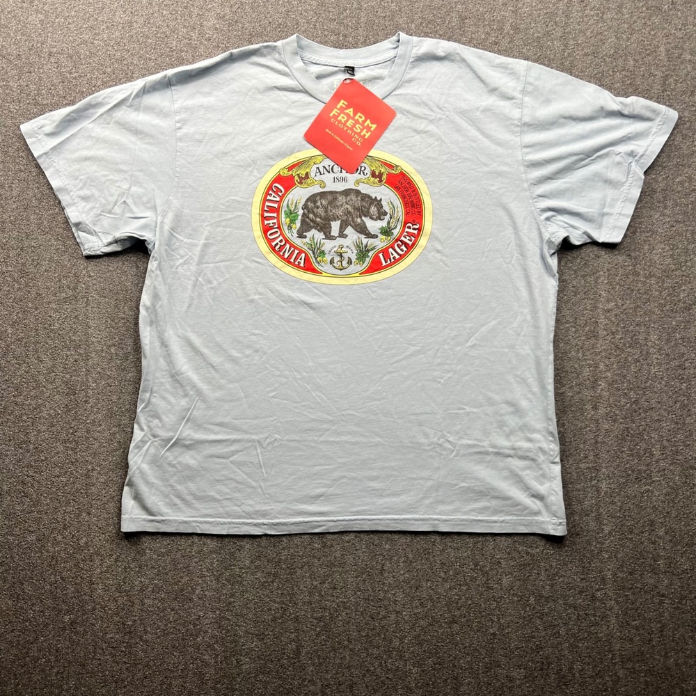 Farm Fresh Anchor Brewing‎ T-Shirt Mens XL Blue California Lager Organic Cotton